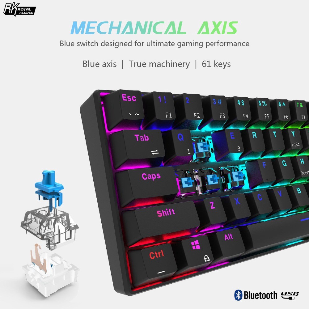 RK61 Backlight Keyboard Ergonomic USB Wired And Bluetooth Mechanical  Keyboard Gamer LED Gaming Gamer Mechanical  Keyboard For PC Computer