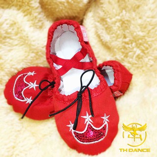 Giày múa Ballet cho bé gái | Giày múa ballet màu đỏ thêu vương miện