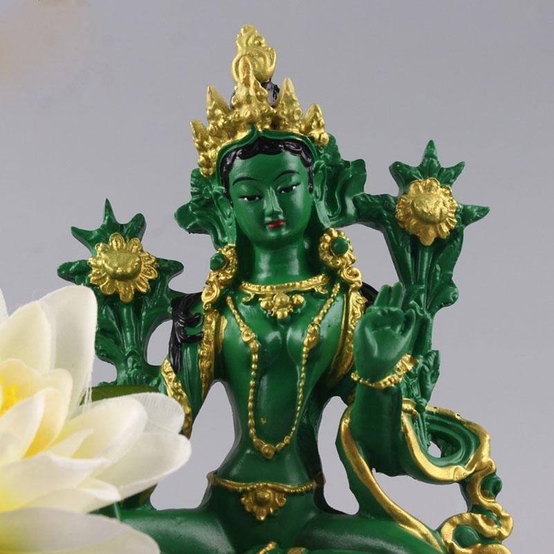 -Thời trang mới Trung Quốc Bồ tát Phật giáo Tây Tạng Tượng Phật Tara màu xanh lá cây 13,5 * 7cm
