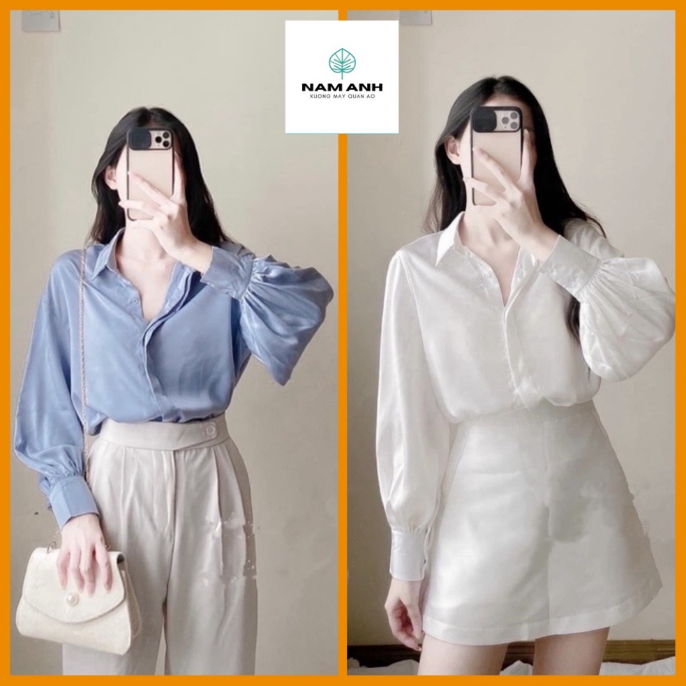 ( Sẵn ) Áo Sơ Mi Nữ From Suông Dài Tay Cổ Đức Công Sở, Chất Liệu Lụa Trai Mềm Mịn Không Nhăn nhàu ( ảnh thật )