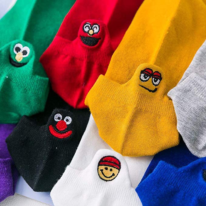 Vớ cotton cổ ngắn gót thêu hình cặp mắt dễ thương