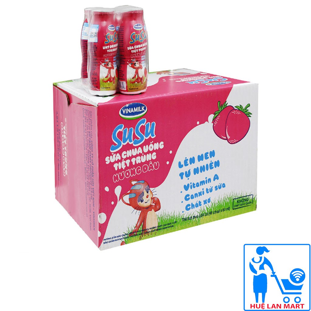 [CHÍNH HÃNG] Sữa Chua Uống Tiệt Trùng Vinamilk SuSu Hương Dâu Thùng 48 Lọ x 80ml