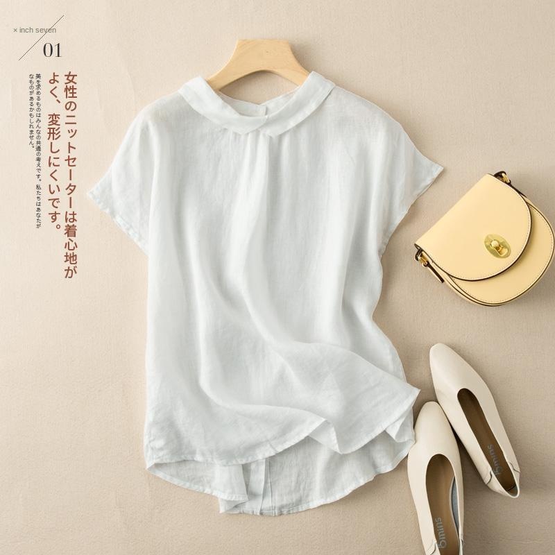 Áo Sơ Mi Cotton Và Linen Tay Ngắn Dáng Rộng Cổ Bẻ Mùa Hè Phong Cách Retro Mới Cho Nữ