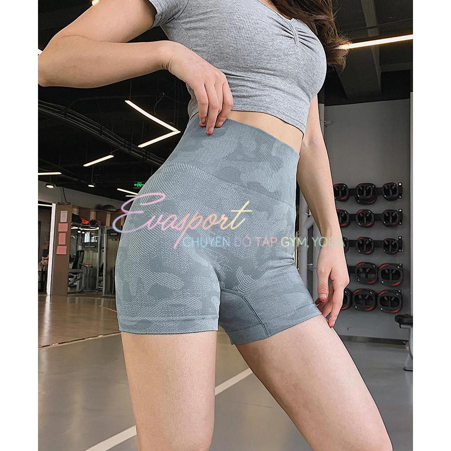 Quần Đùi cap cao CAMO NAQIYAYABEI tập GYM,  Yoga, Zumba nữ vải dệt kim, nâng mông, chất vải siêu co giãn -EvaSport_vn