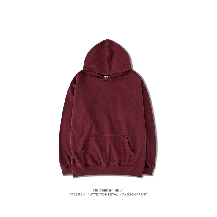 Áo hoodie Nelly Heybig trơn màu đỏ đô