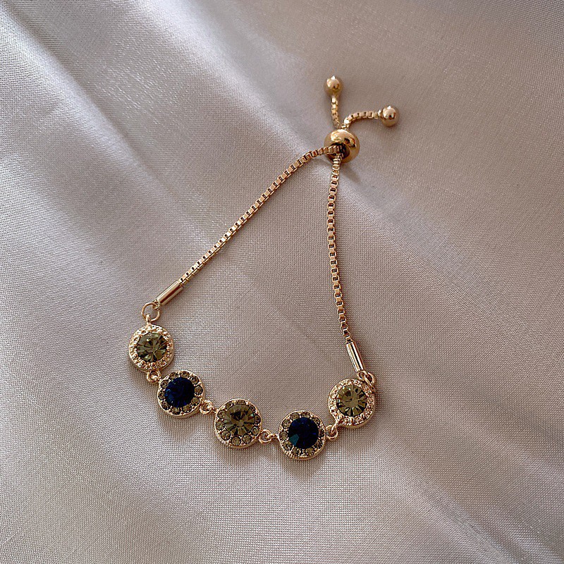 Vòng Tay Mạ Vàng Đính Đá Kim Cương Phong Cách Retro Hàn Quốc Cho Nữ