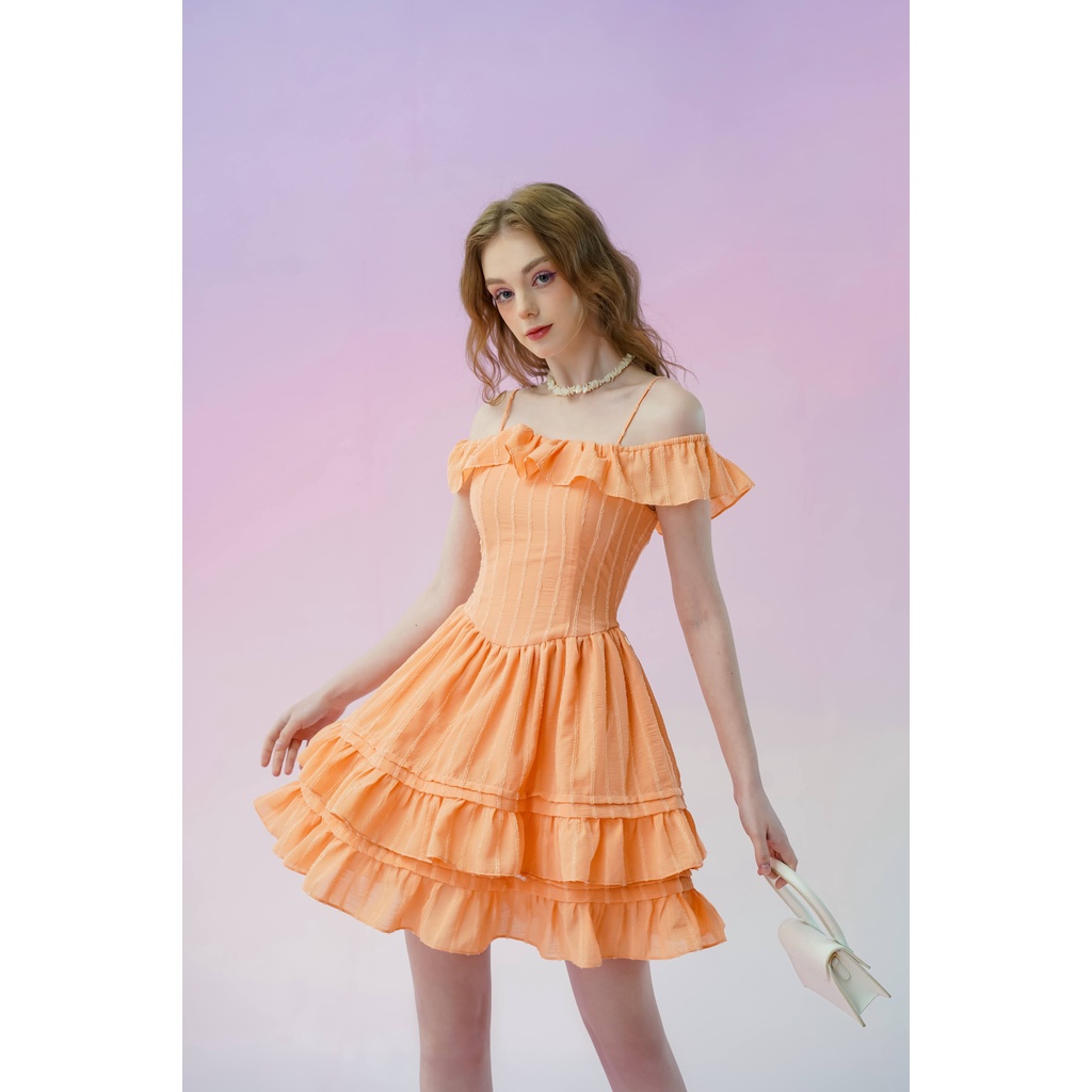 Váy liền nữ Méo shop hai đây trễ vai dáng xoè phong cách Hàn Quốc Sanny