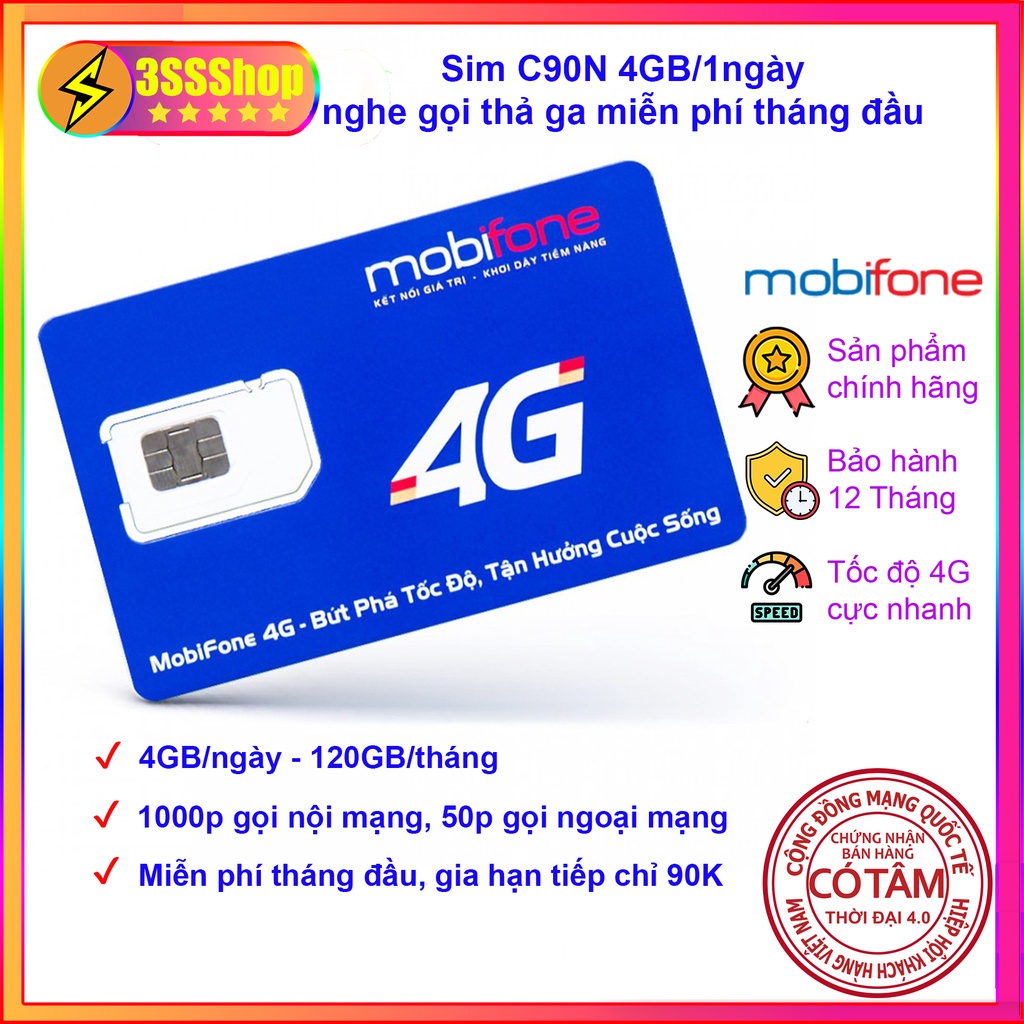 Sim 4G MobiFone C90N có 4GB 1ngày nghe gọi thả ga miễn phí tháng đầu