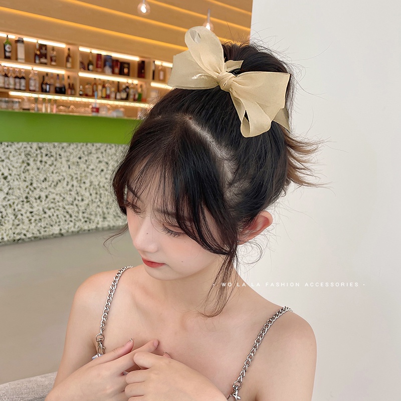 Kẹp Tóc Nơ Vải Voan Phối Lưới Phong Cách Hàn Quốc Tinh Tế Cho Nữ