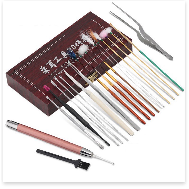 Dụng cụ lấy ráy tai, nhíp lấy ráy tai, bộ ngoáy tai, bộ lấy ráy tai hộp gỗ tich hợp đèn soi