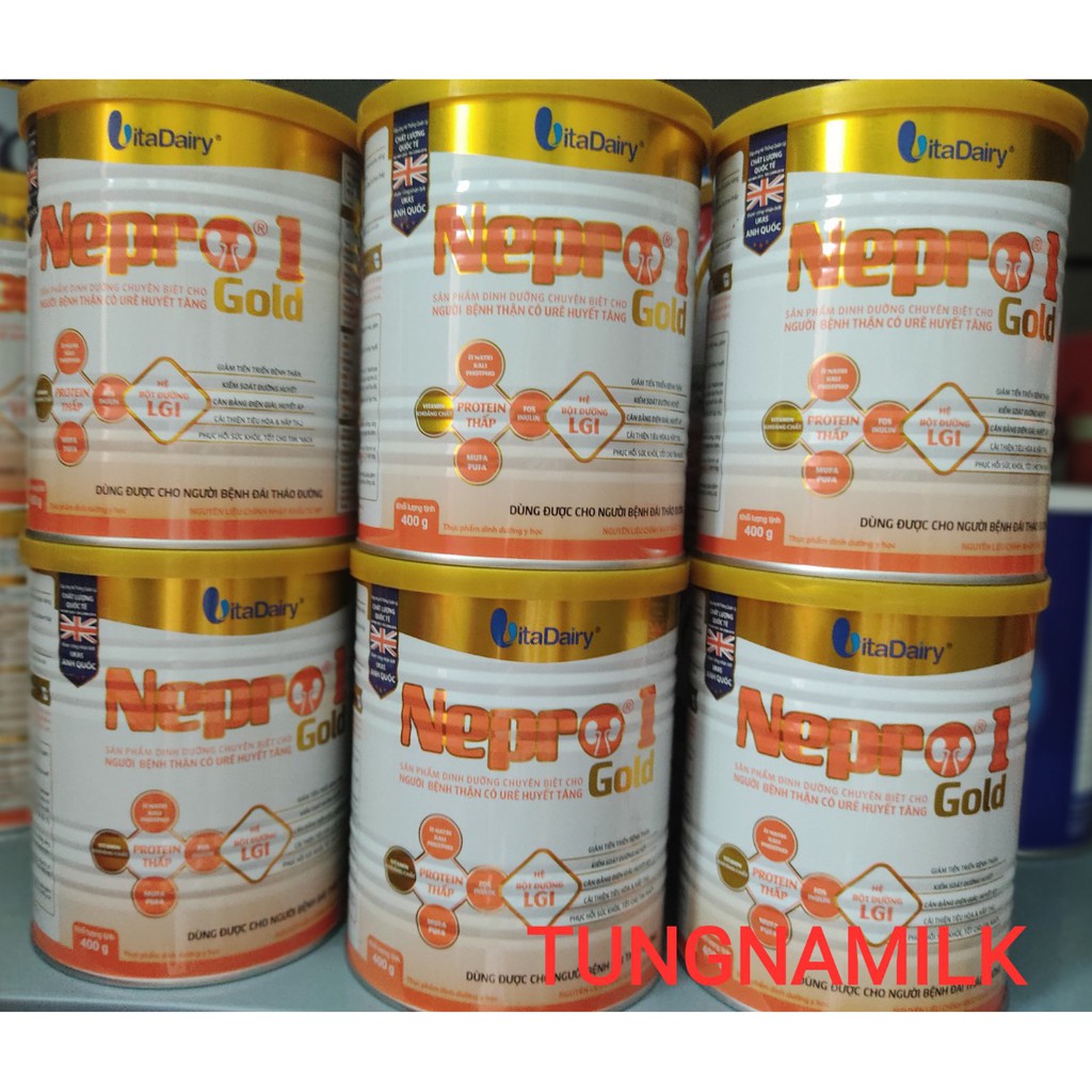 Sữa bột Nepro gold 1 hương vani cho người bệnh thận trước lọc, lon 400g màu vàng