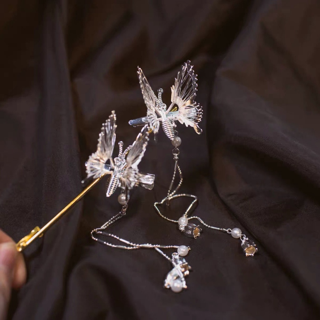 Kẹp tóc kim loại hình bướm 3D sống động dành cho nữ YOS