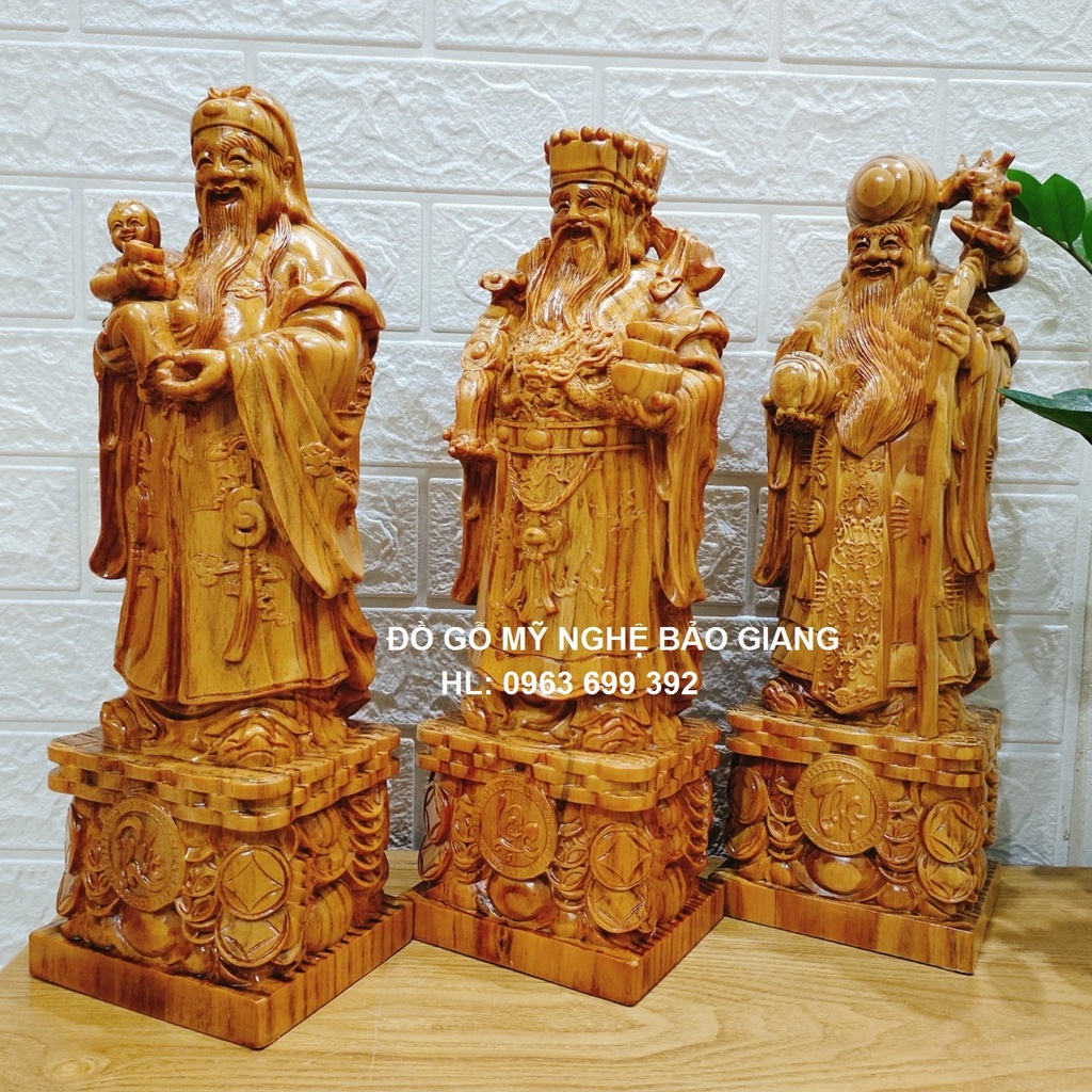 Bộ tượng phúc lộc thọ gỗ huyết long cao 30 cm