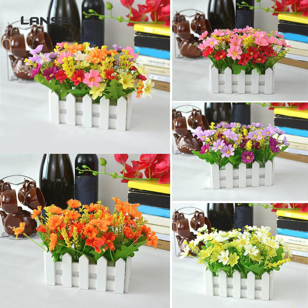 Bộ bó hoa nhân tạo kèm hàng rào gỗ cho trang trí DIY