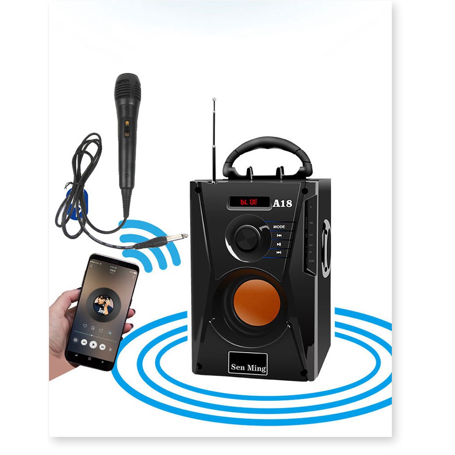 Loa Karaoke Bluetooth Mini A18 ✔️Tặng Micro✔️ Âm Thanh Siêu To, Bass Siêu Trầm, Có Remote. Bảo hành 12T