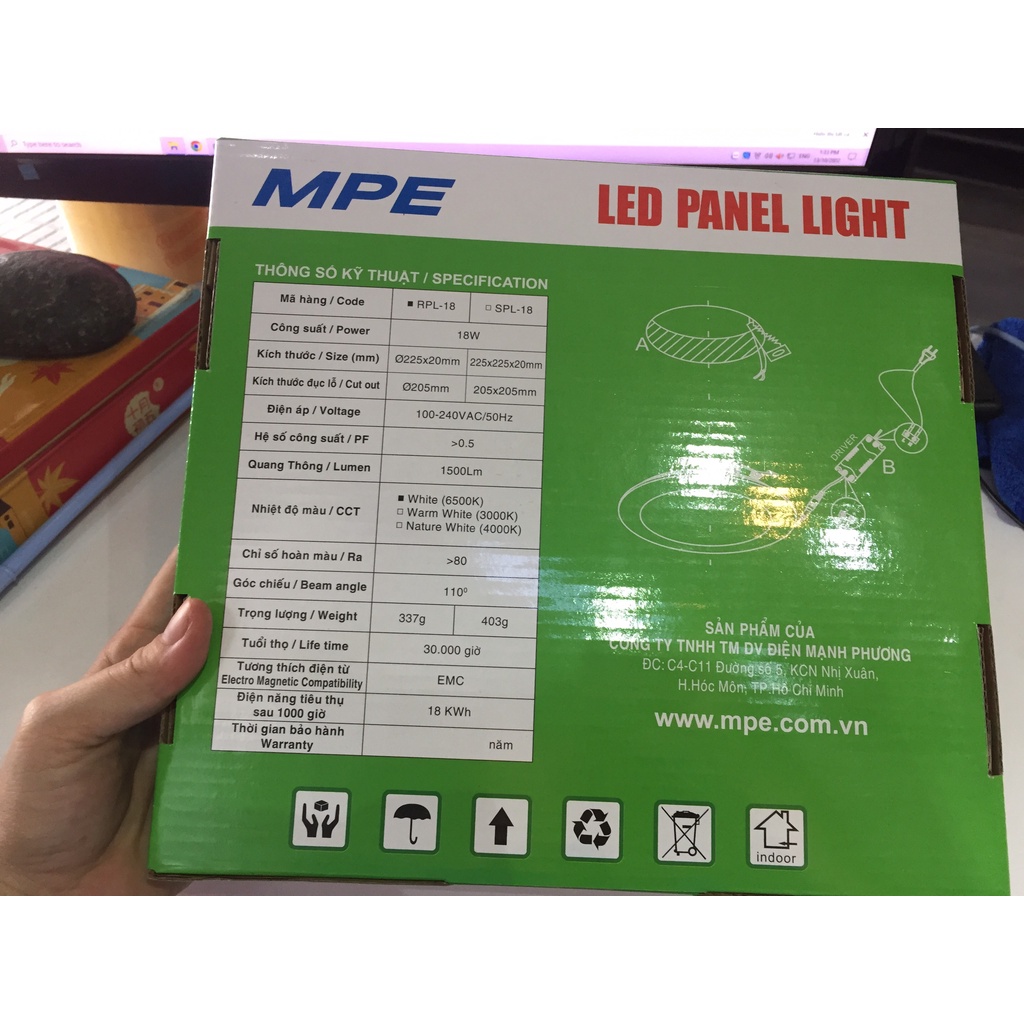 Bóng đèn led âm trần panel 18W-- RPL-18T , RPL-18V , RPL-18N, RPL-18/3C - Thương Hiệu MPE