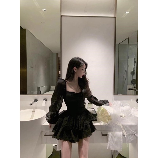 ĐẦM NÚT BỌC TAY DÀI DÁNG NGẮN
