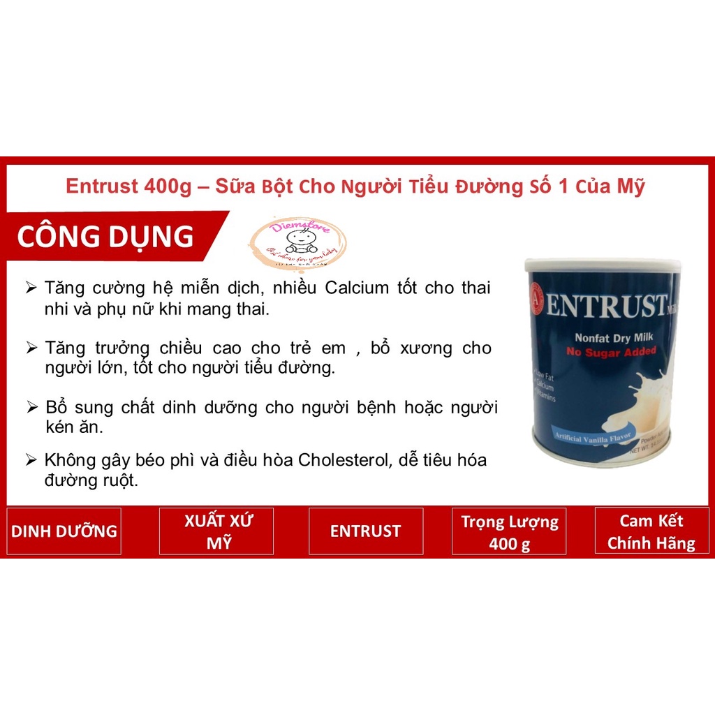 Sữa Bột Không Đường Entrust Nonfat Dry Milk 400g – Mỹ