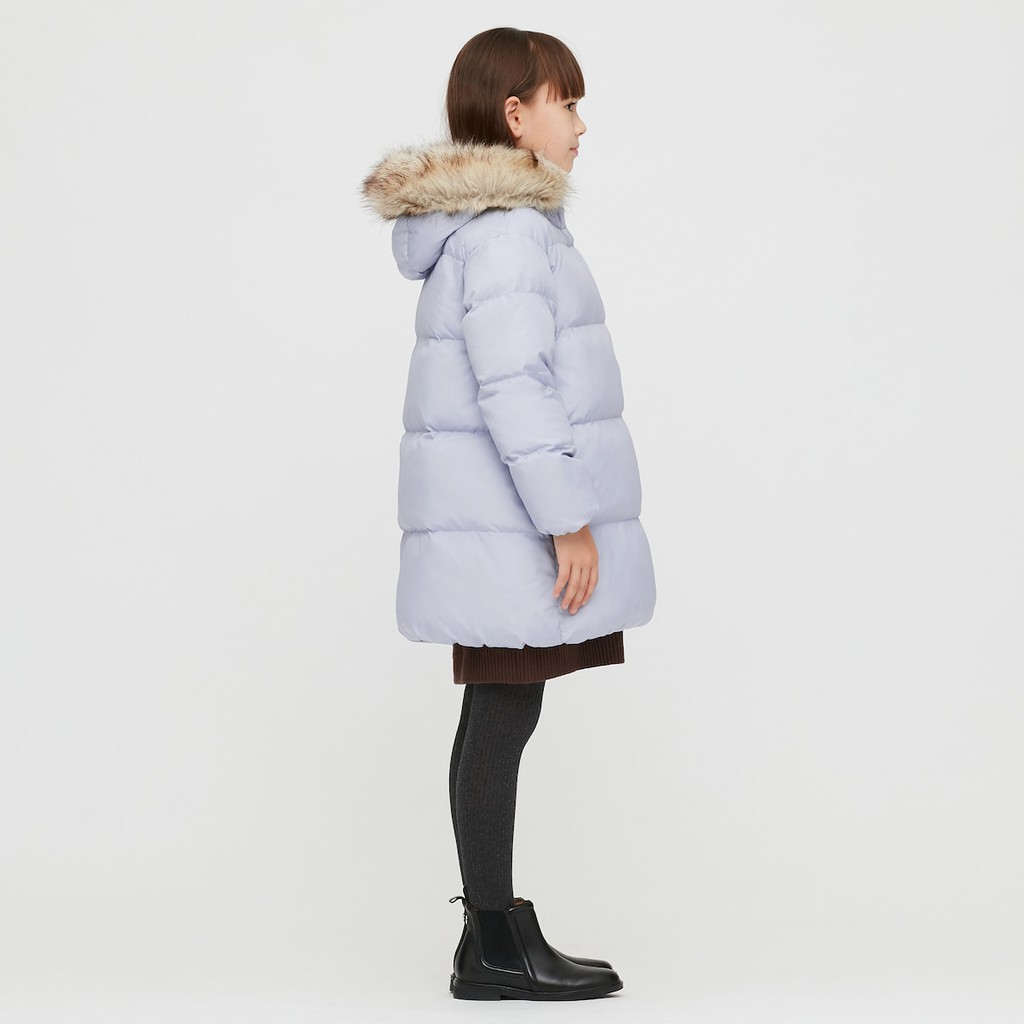 (UNIQLO Nhật chính hãng) GIRL- Áo khoác phao dáng dài có mũ lông tháo rời của UNIQLO trẻ em- GIRL WARM PADDED COAT