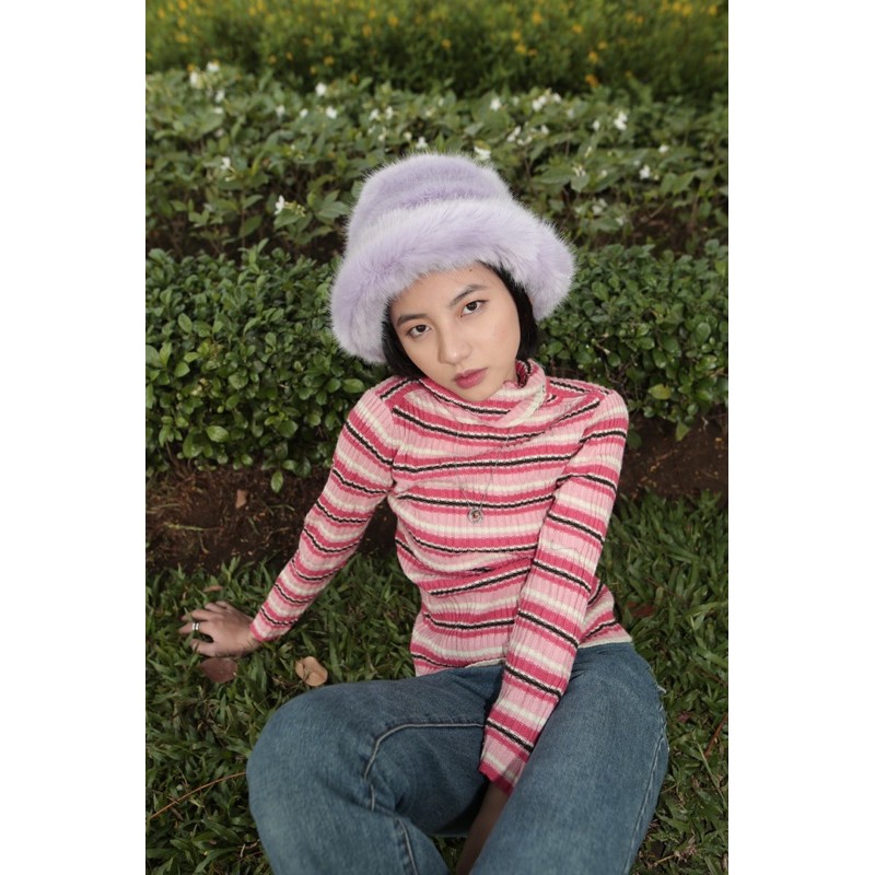 Nón lông nữ giữ ấm tốt, tô điểm thêm cho trang phục màu tím PURPLE FAUX FUR BUCKET HAT