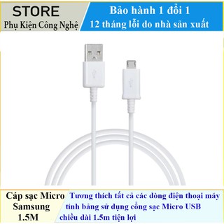 Cáp sạc dành cho Samsung Micro dài 1.5M hỗ trợ sạc nhanh
