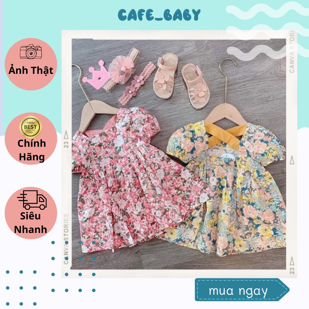 XẢ KHO Váy đầm hoa nhí bé gái siêu xinh, dễ thương chất liệu mềm mát cho bé từ 8-18kg CAFE_BABY040