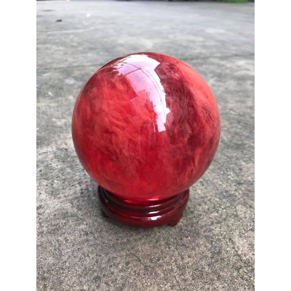 QUẢ CẦU PHONG THỦY ĐÁ NÚI LỬA ĐỎ 12 PHÂN- TẶNG KÈM CHÂN ĐẾ