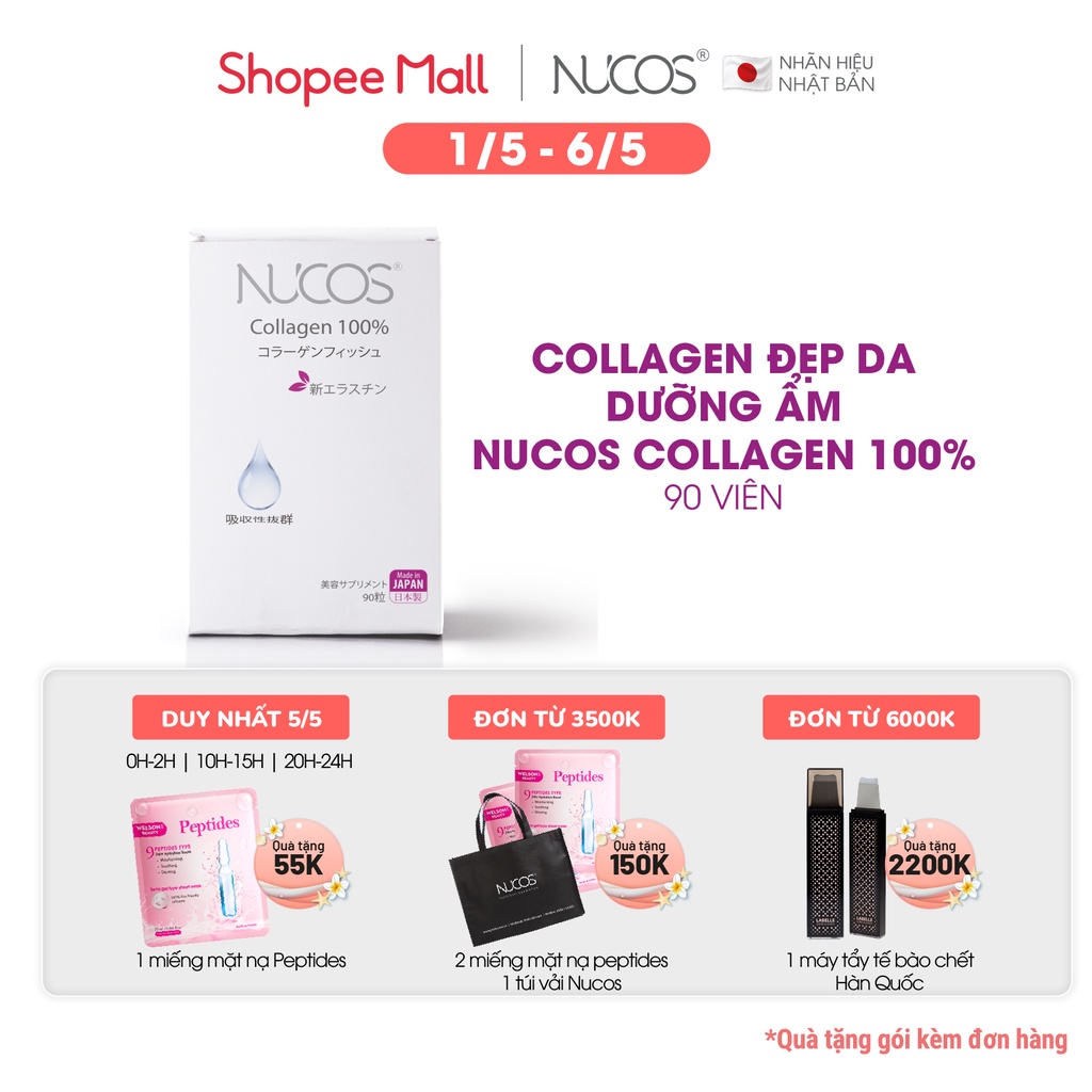 Collagen đẹp da dưỡng ẩm Nucos collagen 100% 90 viên