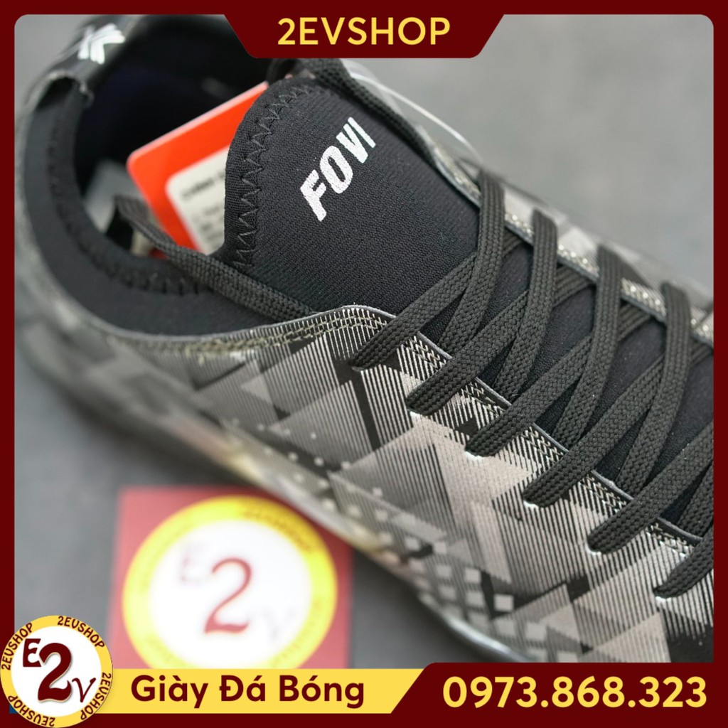 Giày đá bóng thể thao nam Fovi Debut Xám Đen, giày đá banh cỏ nhân tạo đế mềm - 2EVSHOP