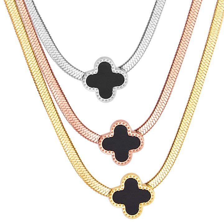 DÂY CHUYỀN TITAN MÌ DẸP MẶT HOA 4 CÁNH L V TN154 siêu đẹp, bền màu, sang trọng, đẳng cấp hợp thời trang