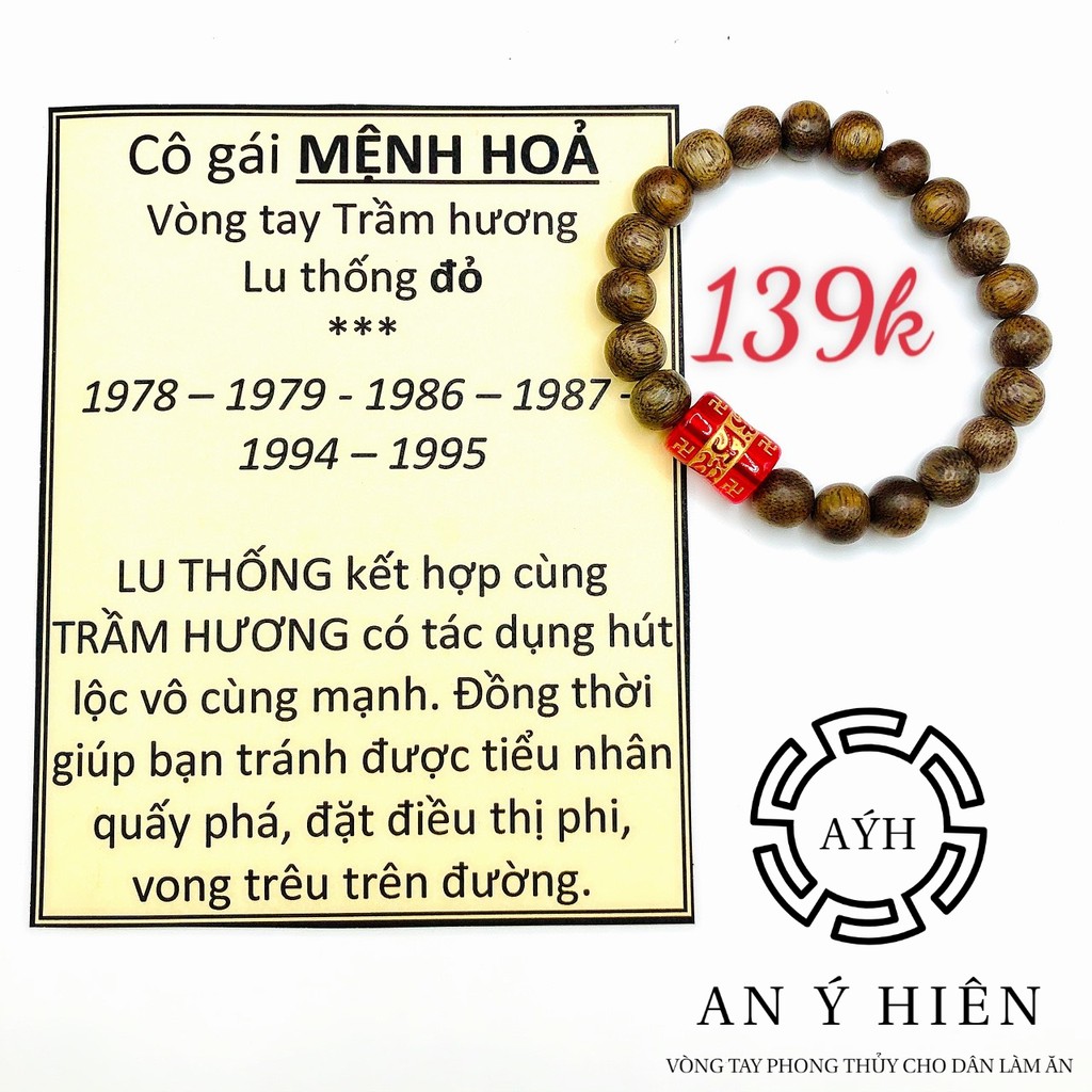 Vòng trầm hương lu thống mệnh Hoả 8 li