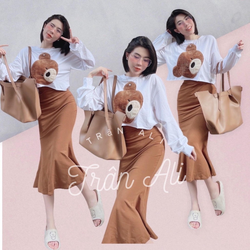 Set váy áo gấu nữ mix chân váy xòe đuôi cá siêu hot