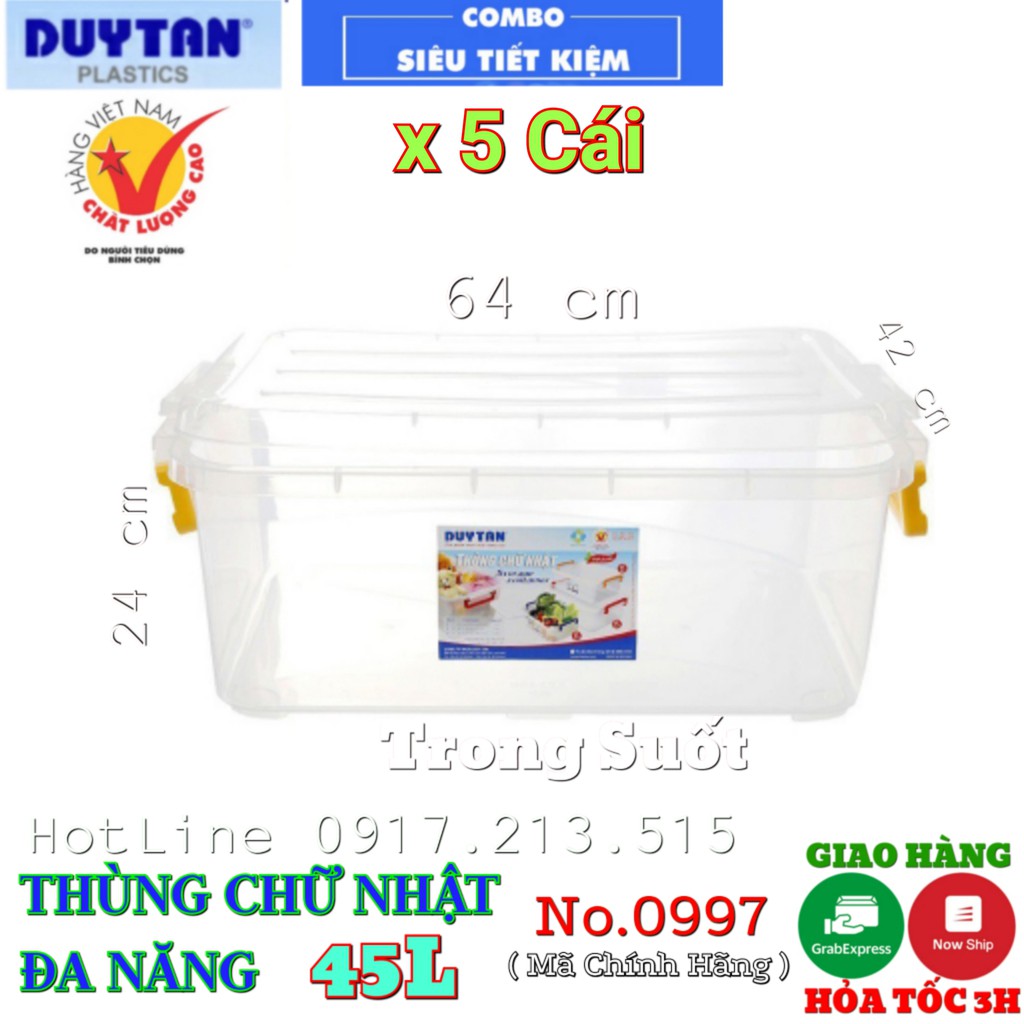 COMBO 5 Thùng nhựa duy tân 45L trong suốt