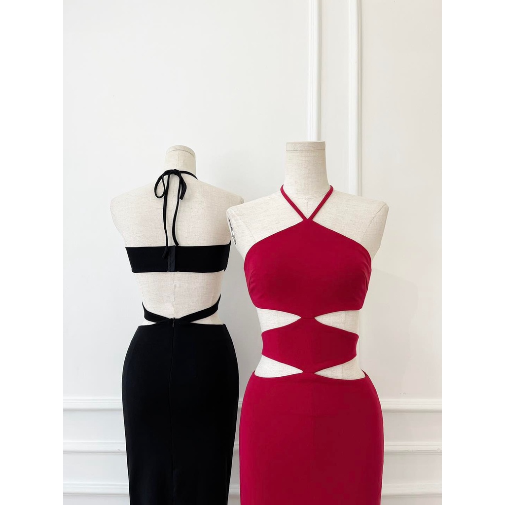 Đầm body dự tiệc cổ yếm cut out hở lưng dáng dài siêu gợi cảm và sang trọng, thời trang thiết kế YUNA STORE