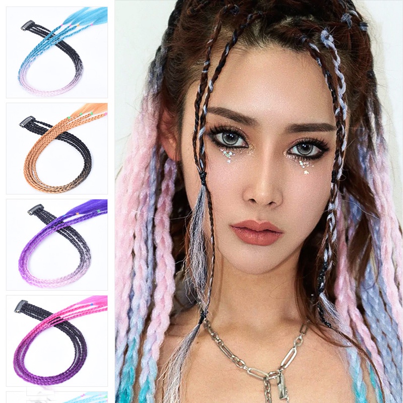 Tóc Giả Thắt Bím Nhiều Màu Sắc Tự Nhiên Dạng Xoắn Cho Nữ