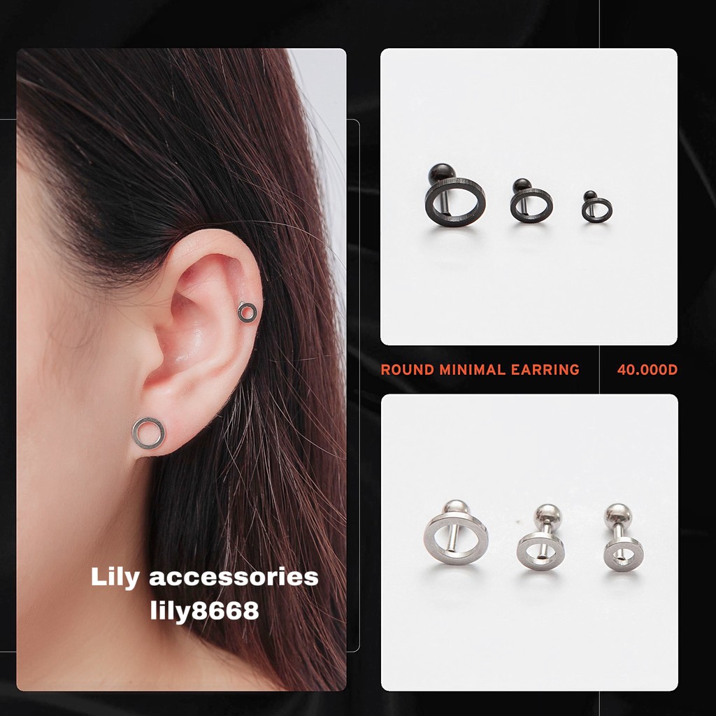 Round Minimal Earring khuyên tai titan tròn không gỉ không đen không dị ứng cho nam nữ