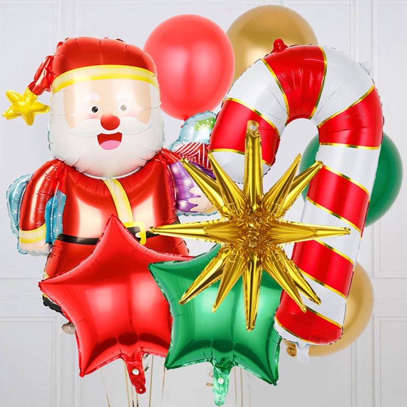 Unnyt Bộ Bong Bóng Màng Nhôm Hình Ông Già Noel Dùng Trang Trí Cây Thông Giáng Sinh