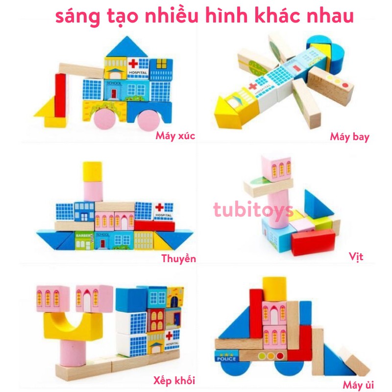 Bộ xếp hình lắp ráp gỗ thành phố của em TUBITOYS 62 chi tiết loại đẹp