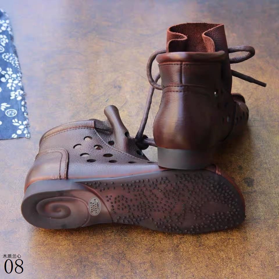 Giày Sandal Da Bò Đế Bằng Thiết Kế Đục Lỗ Thời Trang Mùa Hè Cho Nữ