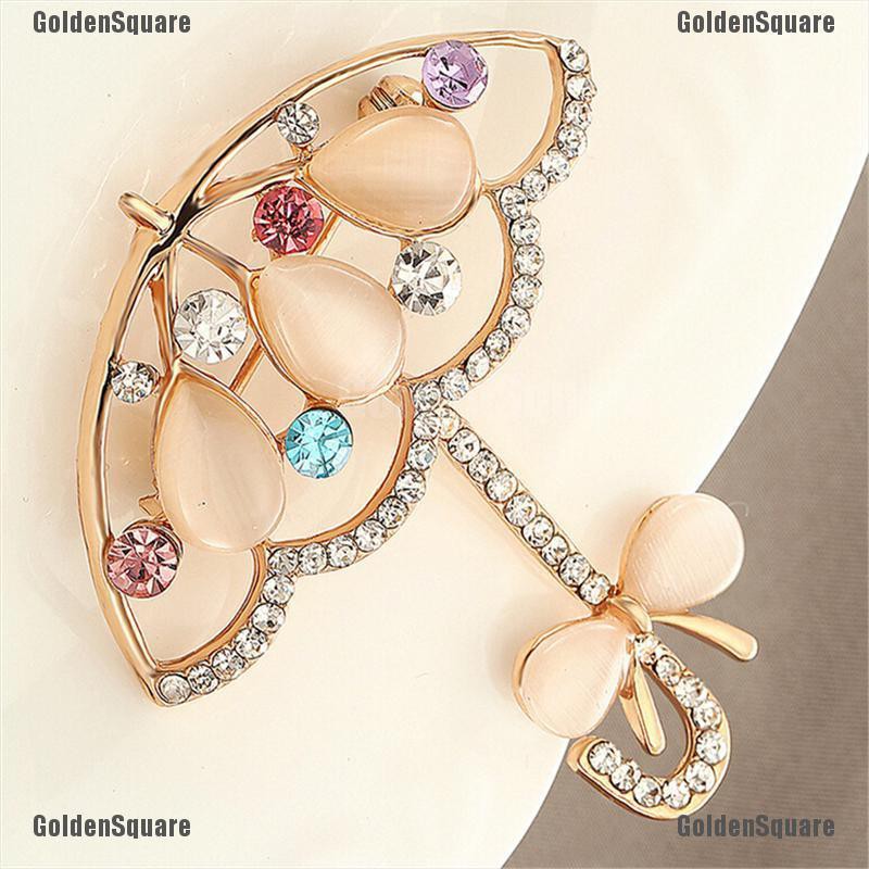 Ghim Cài Áo Hình Cây Dù Đính Đá Opal Dễ Thương