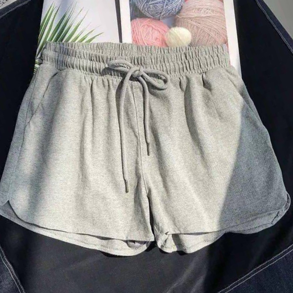 Quần ngắn ống rộng màu trơn dây rút phong cách hè cho nữ