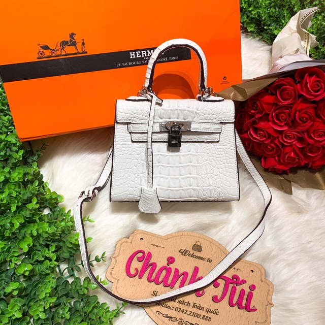 Túi H.M da cá sấu size20 (Trắng)