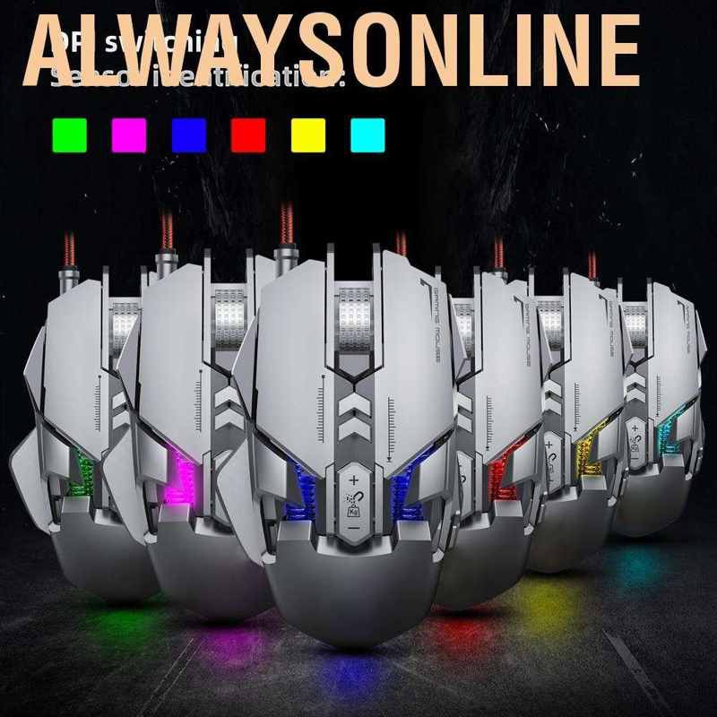 Chuột Gaming Alwaysonline Có Dây Đèn Led Nền 6400dpi 7 Nút Cho Win10