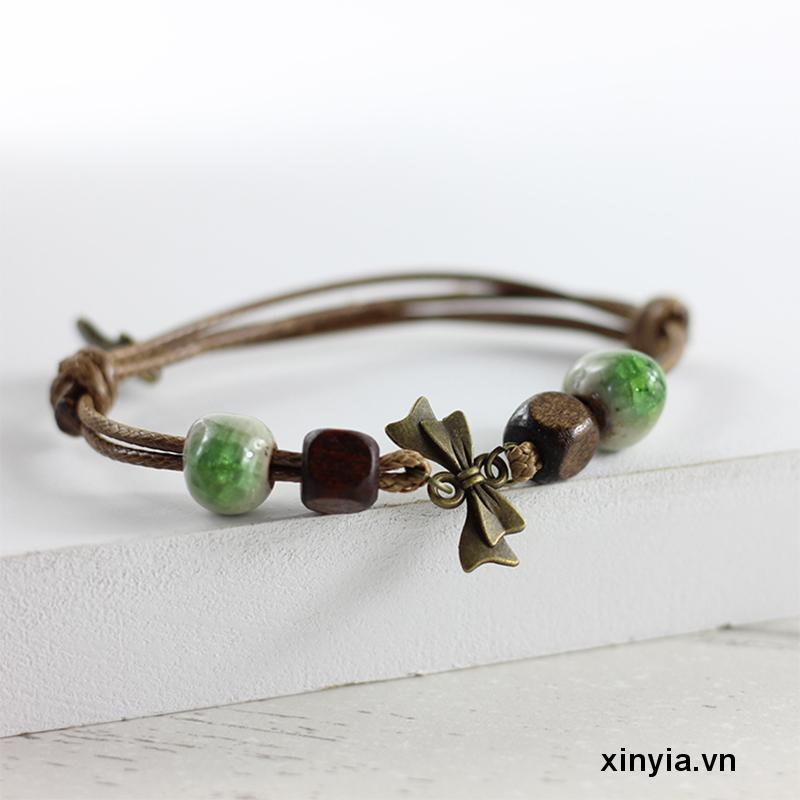 Vòng Đeo Tay Dây Bện Phối Gốm Sứ Thời Trang Dành Cho Nữ