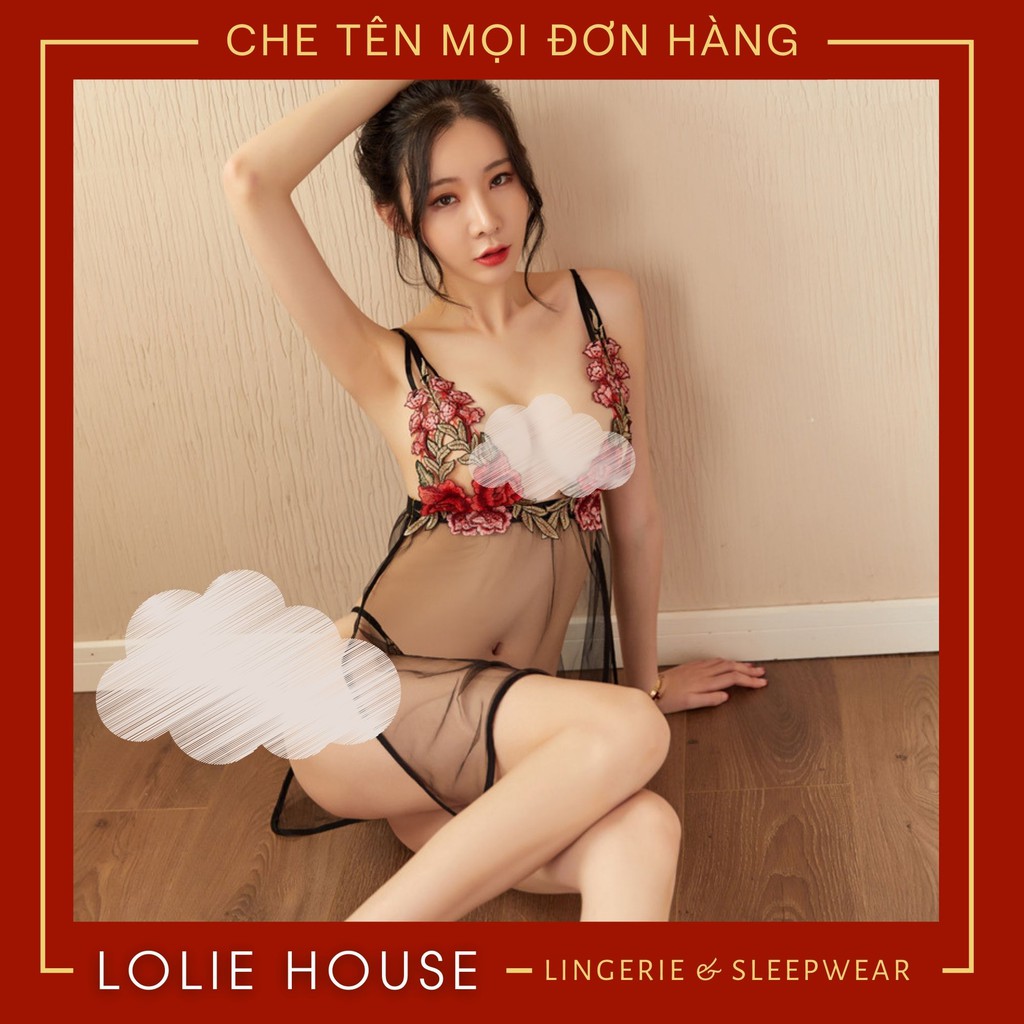 Váy ngủ 2 dây xuyên thấu - Set đầm ngủ sexy thêu hoa gợi cảm LOLIE HOUSE - VN10 | BigBuy360 - bigbuy360.vn