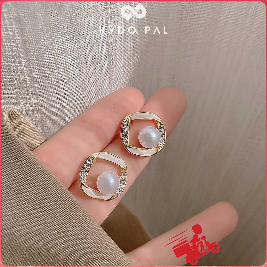 Bông tai nữ cá tính đính đá khuyên tai nơ dễ thương hàn quốc thời trang MK14 - KYDO Trang sức bạc 925