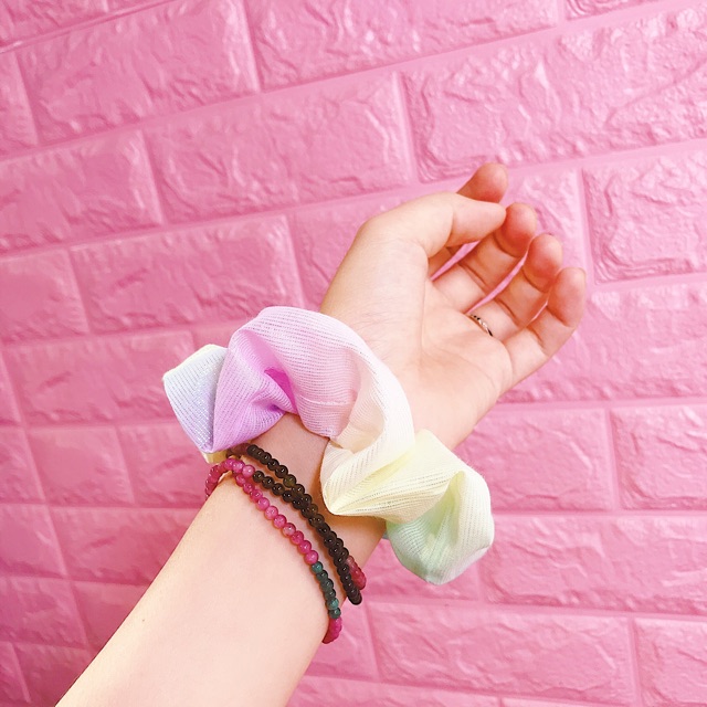 [ Hinh thật ] Cột tóc vải cầu vồng - scrunchies