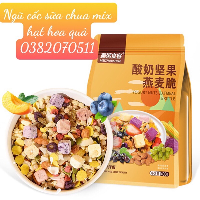 [Mua 3 tặng bát thìa-loại ngon] Ngũ Cốc Sữa Chua Mix Rau Củ Quả, Mix Hạt Giảm Cân Ăn Kiêng Gói 400g