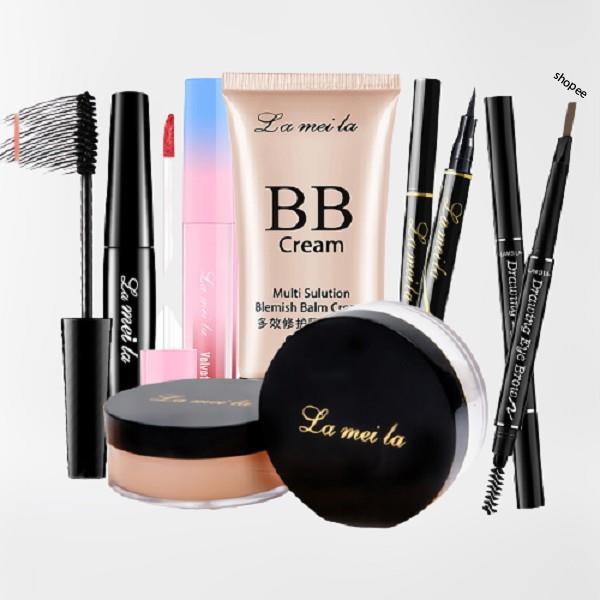 Bộ trang điểm Lameila 6 món cơ bản kem nền, phấn phủ, son kem, mascara, kẻ mày, kẻ mắt bộ makeup thời thường