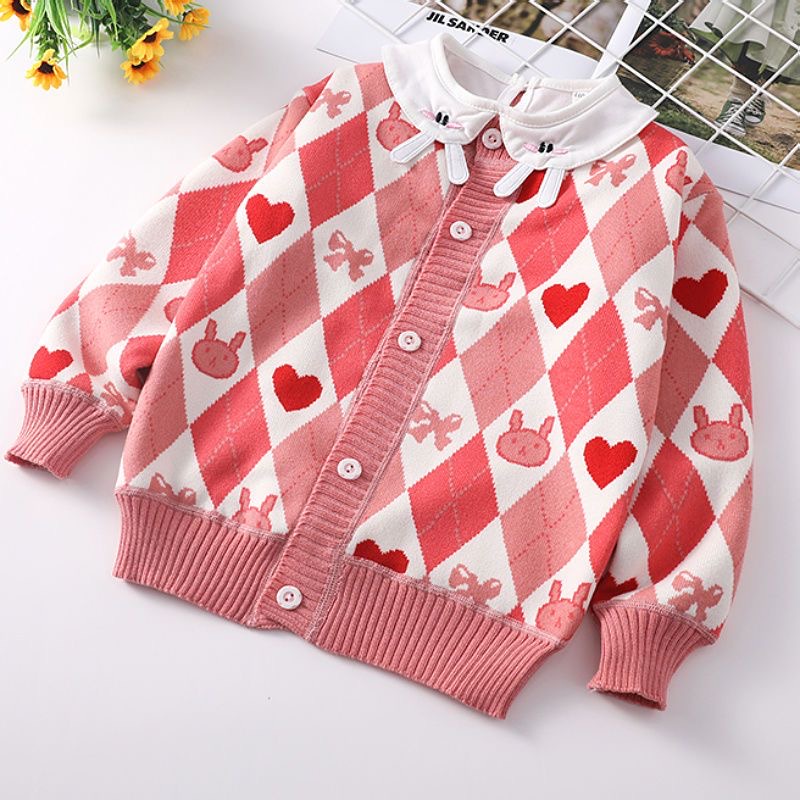 Áo khoác len cardigan đỏ họa tiết thỏ đáng yêu cho bé gái  N01258